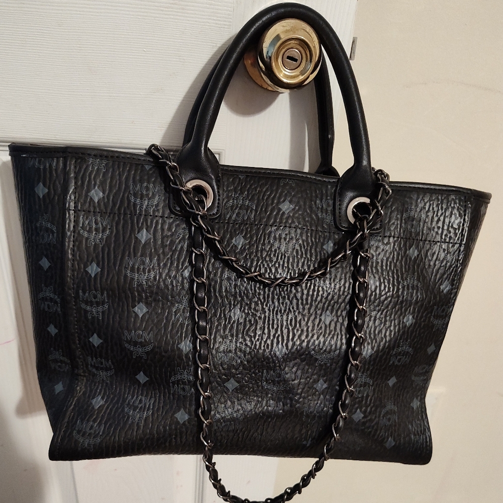 MCM Black Leather Tote Bag